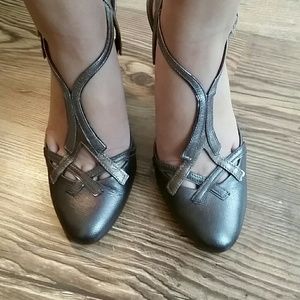 Metallic silver and copper/rose gold Prada Heels